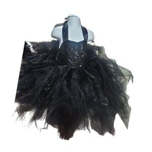Black Sequins Tutu Dress Size 1 Tulle Skirt Halter Tie Back Dancewear Balletcore
